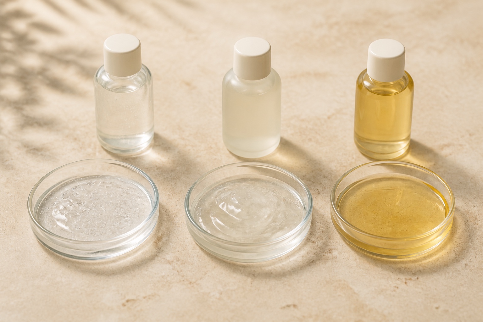 Water-based, silicone-based, and oil-based lubricant textures in glass dishes